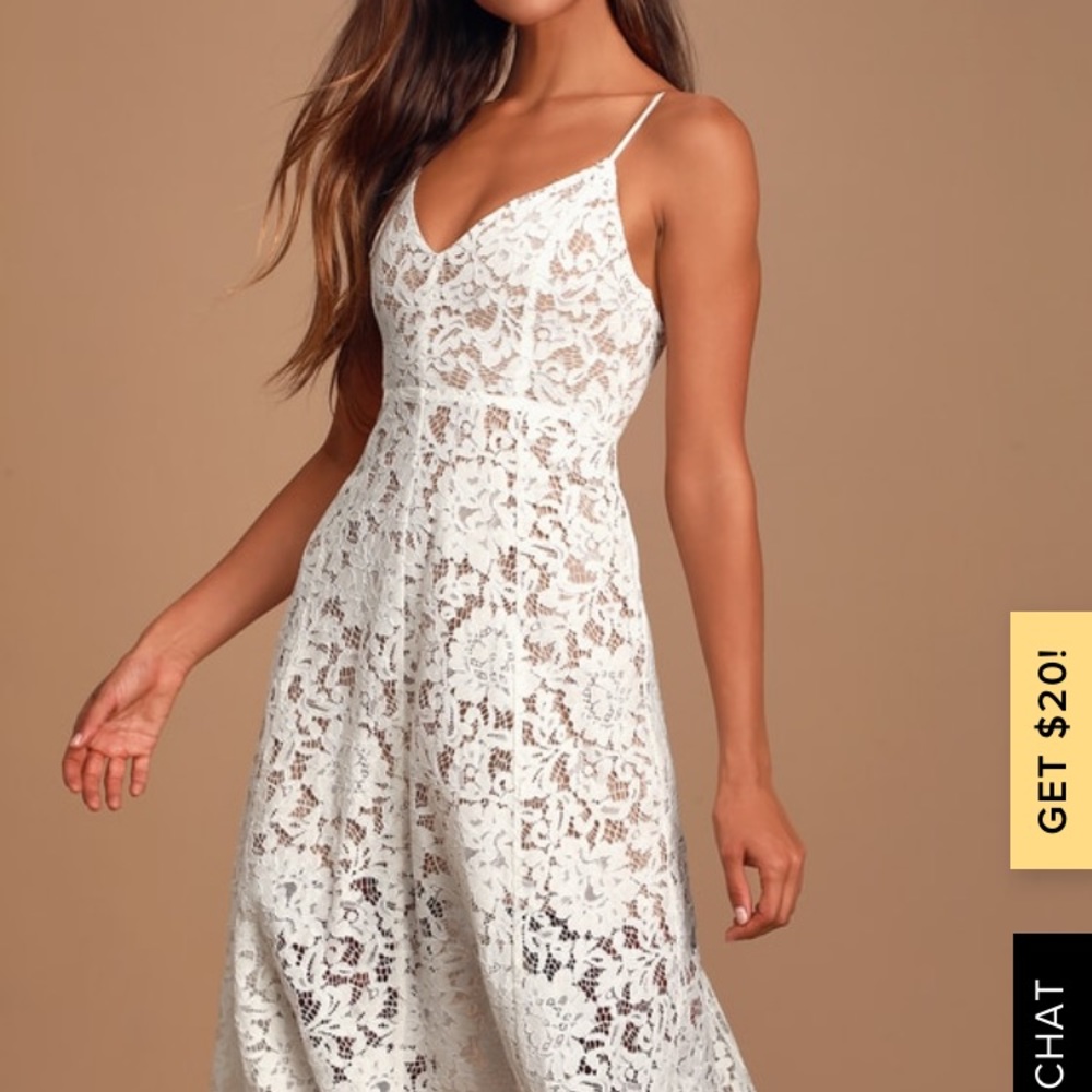 One Wish White Lace Midi Dress
Lulus